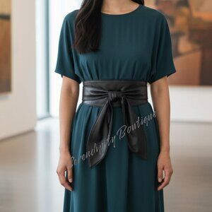 Sleek Stylish Glove Tanned Soft Vegan Versatile Tie Wide Corset Black Belt